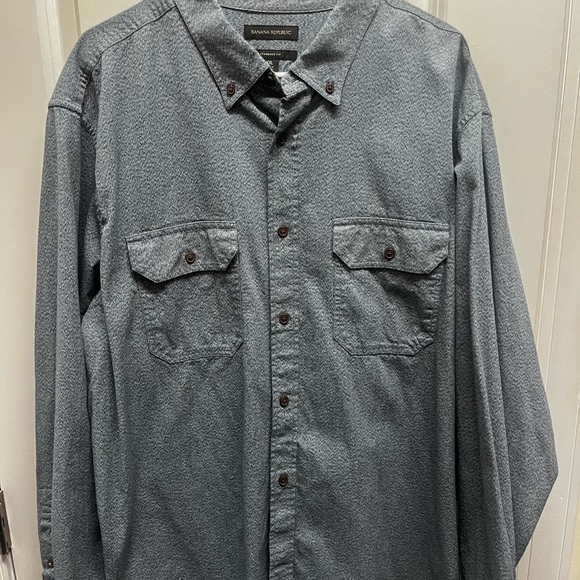 Banana Republic men’s Blue mid weight flap pockets cotton button down shirt XXL - Picture 3 of 10